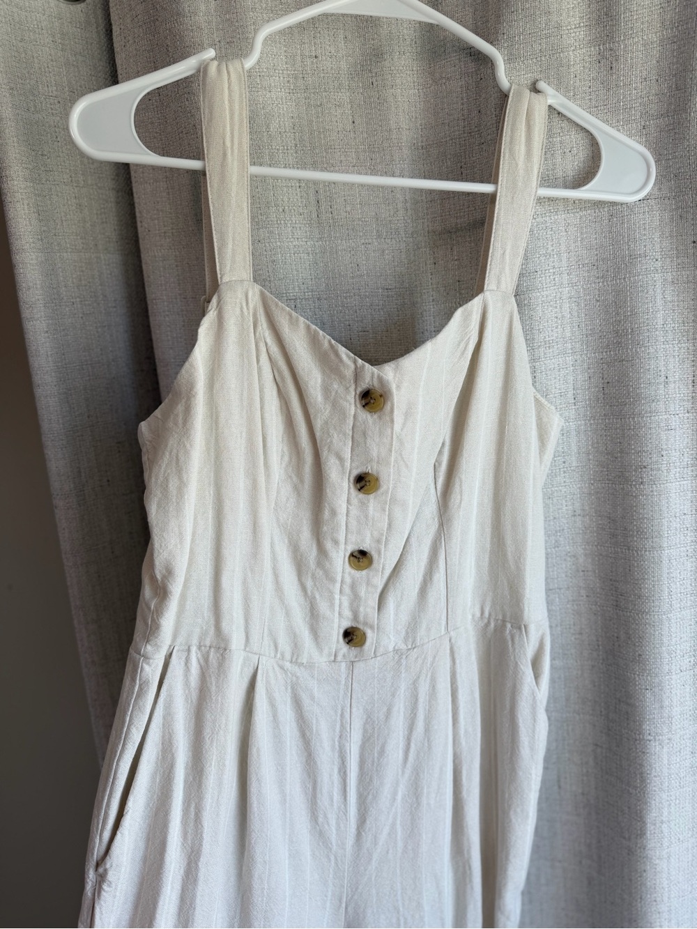 Sleeveless Cream Button-Front Linen Blend Jumper